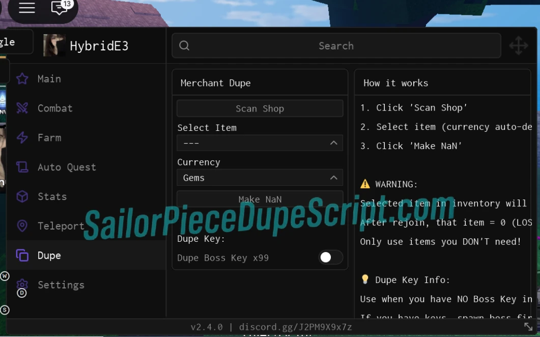 Sailor Piece Script Dupe items and Glith