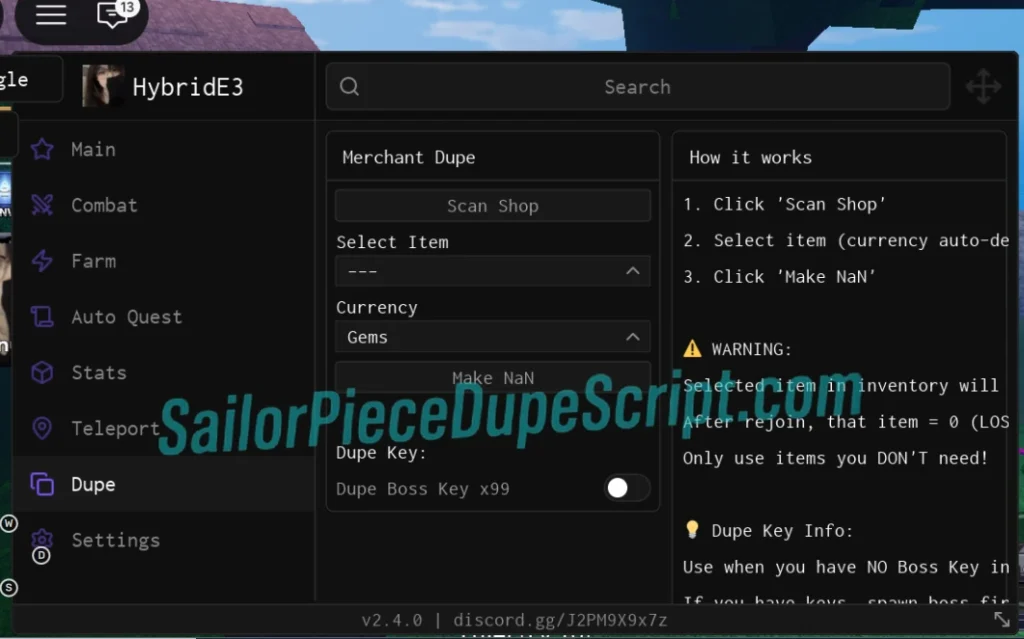 Sailor Piece Dupe script Roblox for items dupe and glitch